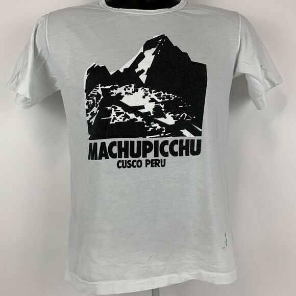 Vintage 80s Machu Picchu T Shirt Mens Small Cusco Peru Machupicchu Inca Tee Blue - Picture 2 of 12